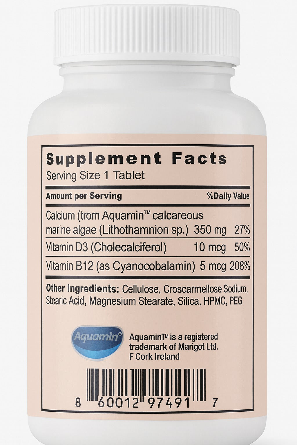 Giga Vita Aquamin® Calcium with Vitamin D3 & Vitamin B12 – Bone, Joint & Energy Support – 60 Tablets – Plant-Based Marine Calcium from Red Algae