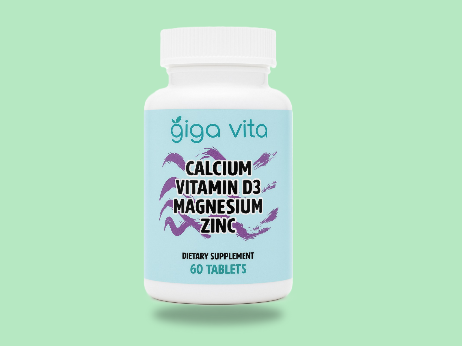 Giga Vita Calcium Supplement with Vitamin D3, Magnesium & Zinc – Bone, Muscle, and Immune Support – 60 Tablets – High Absorption Mineral Complex